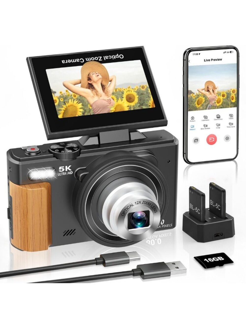 High-Resolution 5K Digital Camera for Photography & Vlogging, 80MP for YouTube
